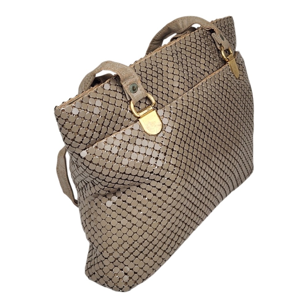 Vintage Metal Mesh Shoulder Bag Taupe Beige Retro Glam
